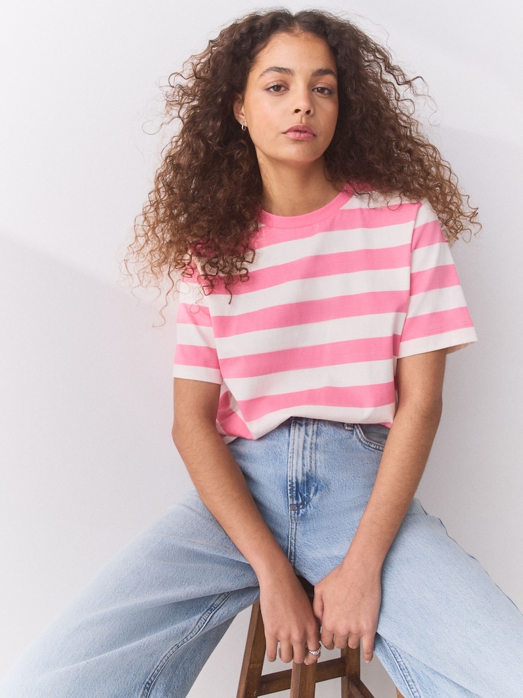 Pink Stripe Heavyweight Short Sleeve Crew Neck T-Shirt - Image 1 of 7