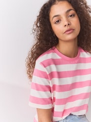Pink Stripe Heavyweight Short Sleeve Crew Neck T-Shirt - Image 4 of 7