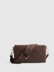 River Island Brown Embossed Monogram Flapover Cross-Body Bag - Image 3 of 6
