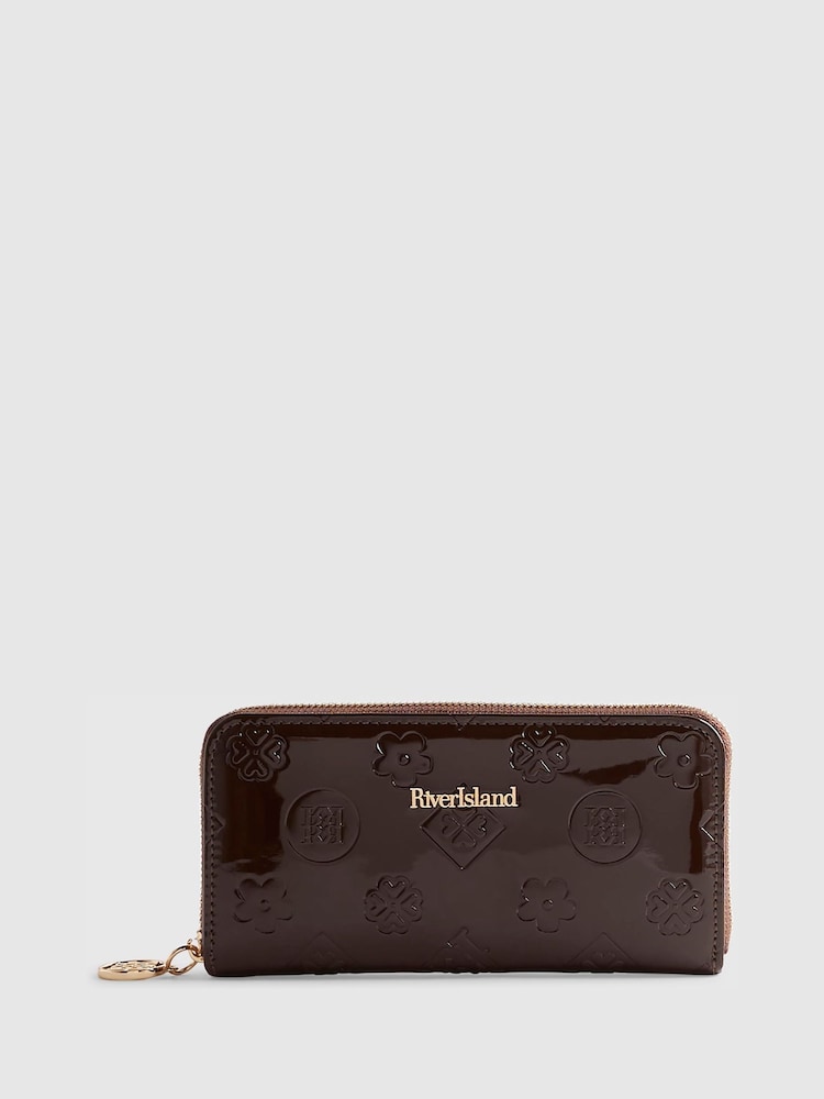 River Island Brown Embossed Monogram Purse - Image 1 of 5 River Island Brown Embossed Monogram Purse - Image 1 of 5