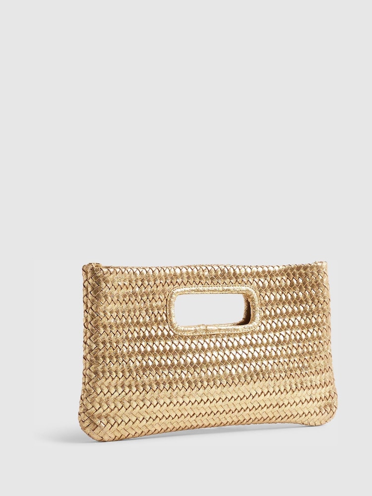 River Island Gold Woven Leather Clutch - Image 1 of 6