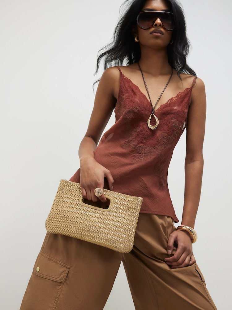 River Island Gold Woven Leather Clutch - Image 6 of 6