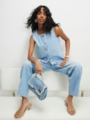 River Island Blue Button Through Shell Top With Turn Down Hem - Image 1 of 4