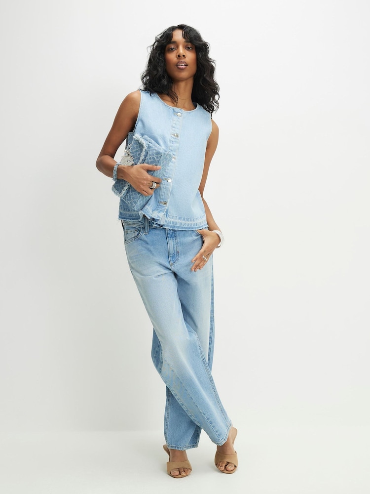 River Island Blue Button Through Shell Top With Turn Down Hem - Image 2 of 4