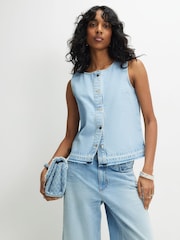 River Island Blue Button Through Shell Top With Turn Down Hem - Image 3 of 4
