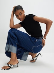 River Island Black/White Cap Sleeve Ribbed T-Shirt 2 Pack - Image 3 of 6