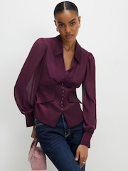 River Island Purple Corset Detail V-Neck Blouse - Image 1 of 4