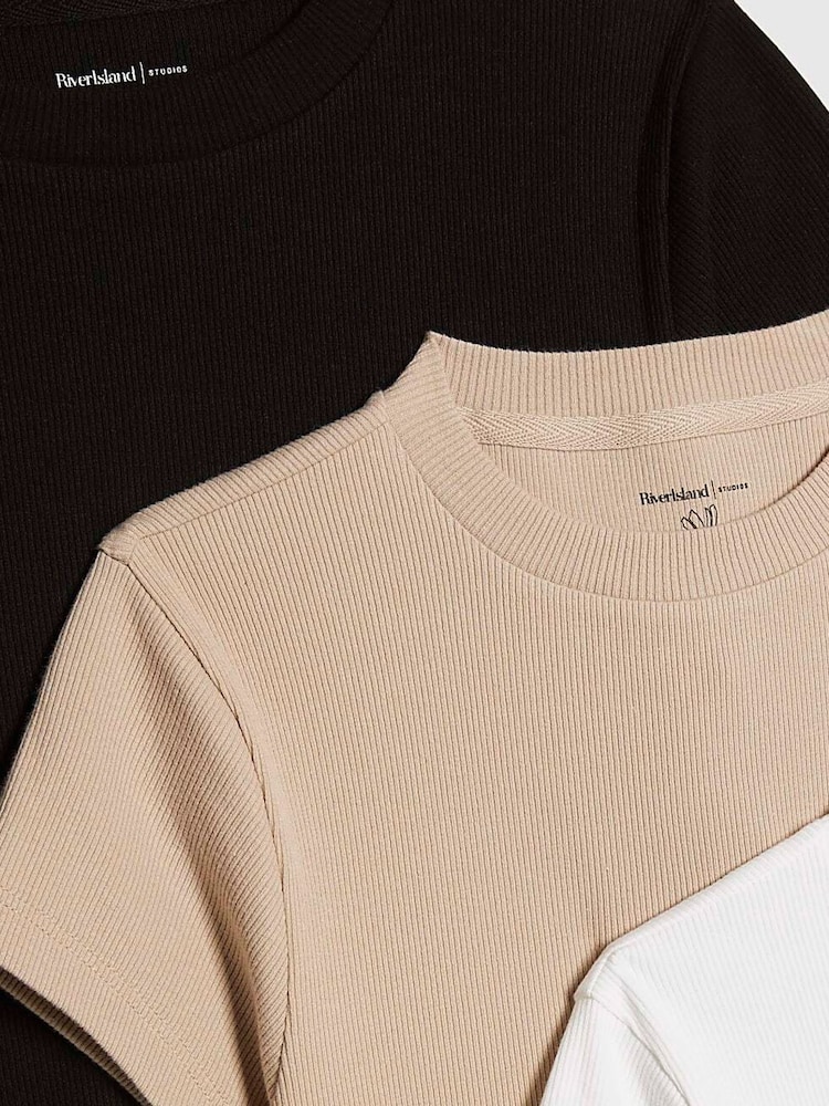 حزمة 3 من بلوزات مضلعة بأكمام فوق الكتف من River Island - Image 2 of 6