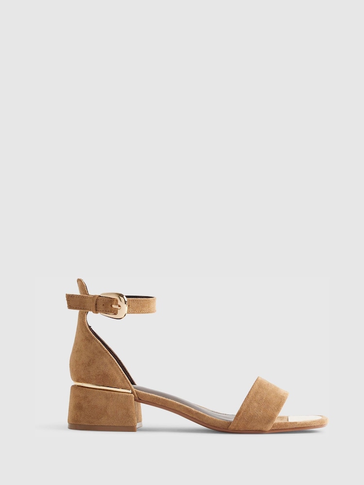 River Island Brown Suedette Low Block Heeled Sandals - Image 1 of 5