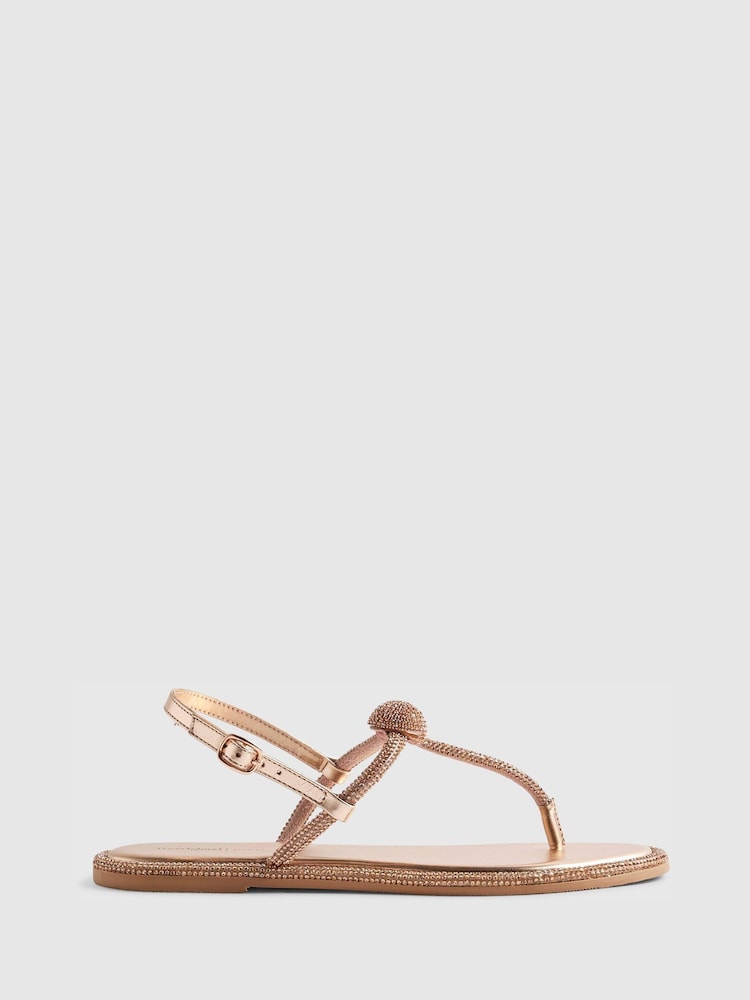 River Island Metallic Embellished Thong Sandals - Image 1 of 5