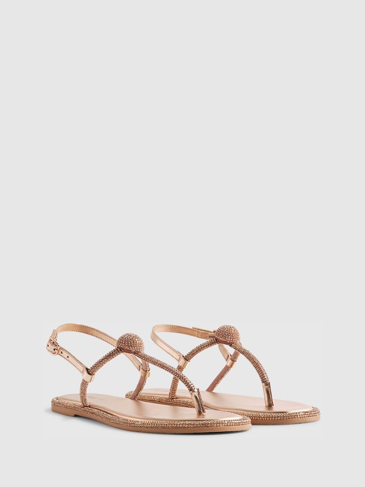 River Island Metallic Embellished Thong Sandals - Image 2 of 5