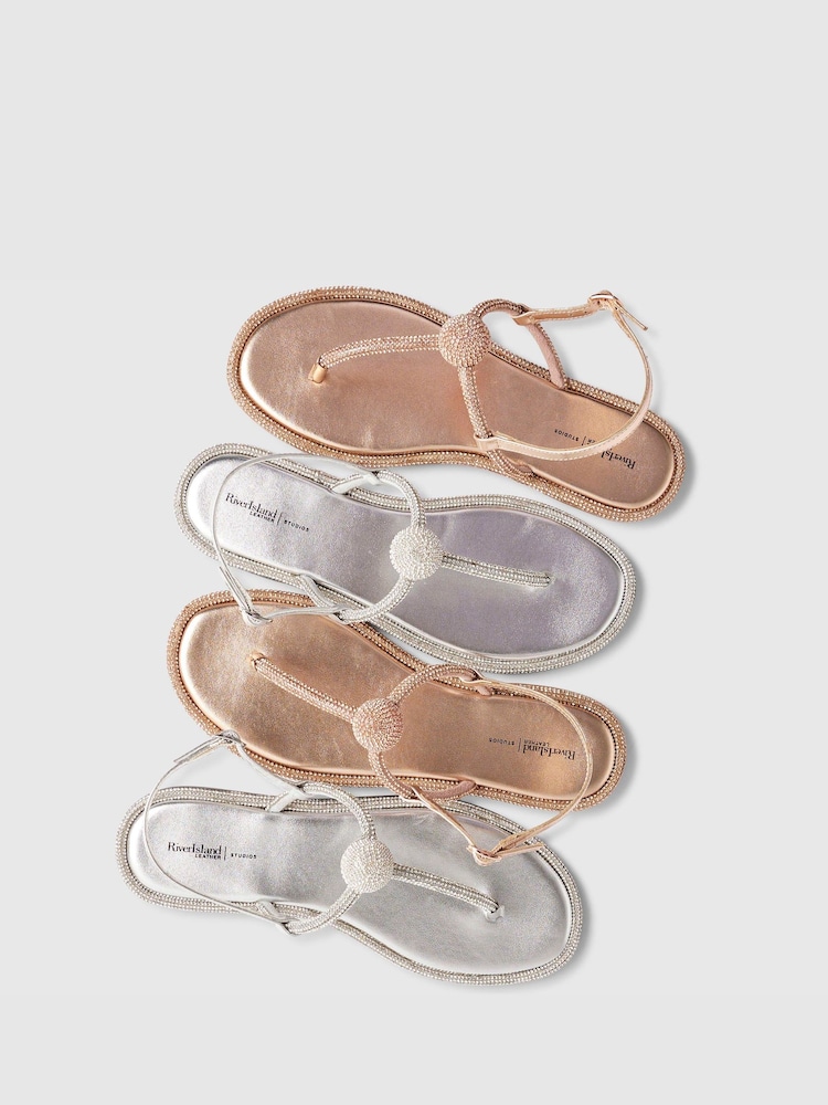 River Island Metallic Embellished Thong Sandals - Image 5 of 5