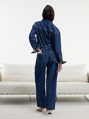 River Island Blue Denim Utility Belted Barrel Jumpsuit - Image 4 of 4