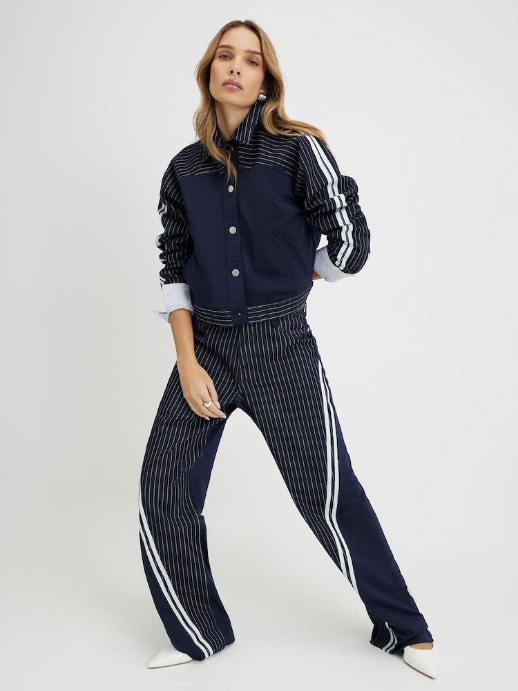 River Island Alto Rise Relaxed Straight Hybrid Stripe Jeans - Imagen 1 de 4