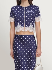 Self-Portrait Blue Navy Polka Dot Satin Midi Skirt - Image 3 of 5