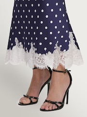 Self-Portrait Blue Navy Polka Dot Satin Midi Skirt - Image 5 of 5