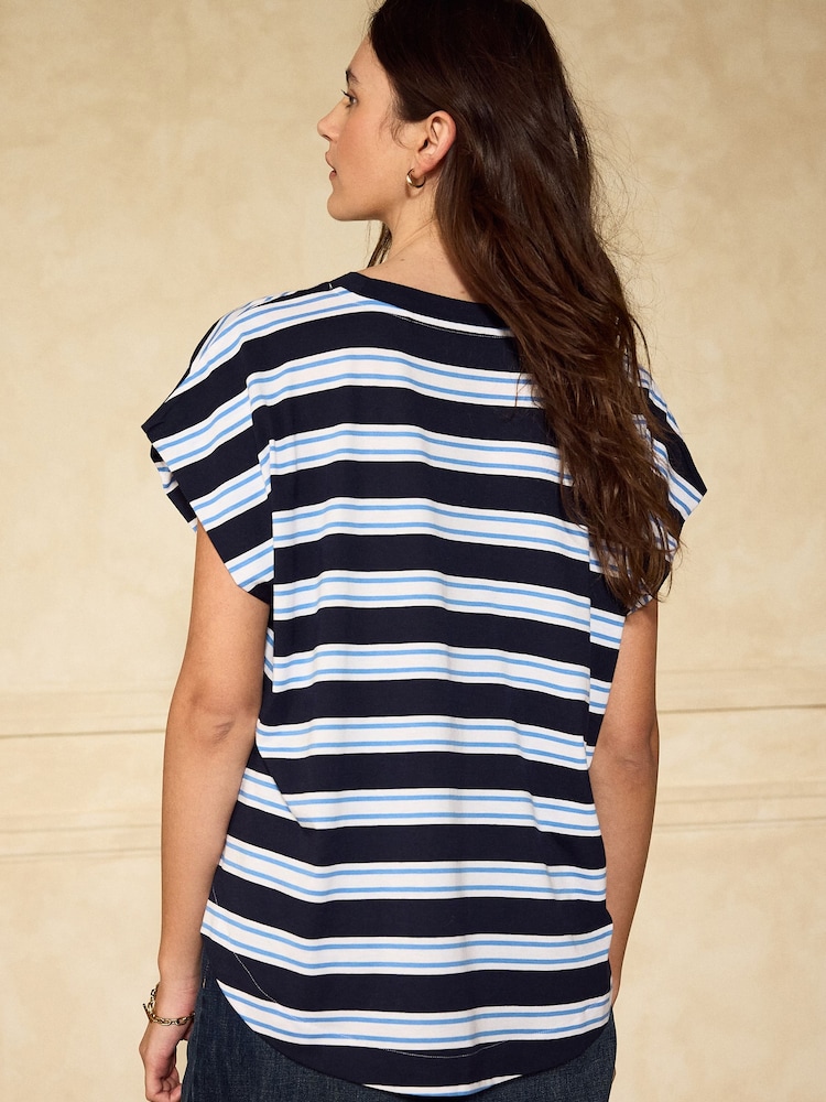 Blue Stripe Cap Sleeve TENCEL™ Modal Blend T-Shirt - Image 1 of 5 Blue Stripe Cap Sleeve TENCEL™ Modal Blend T-Shirt - Image 1 of 5