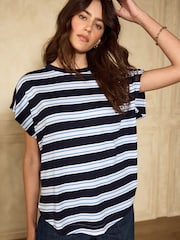 Blue Stripe Cap Sleeve TENCEL™ Modal Blend T-Shirt - Image 2 of 5