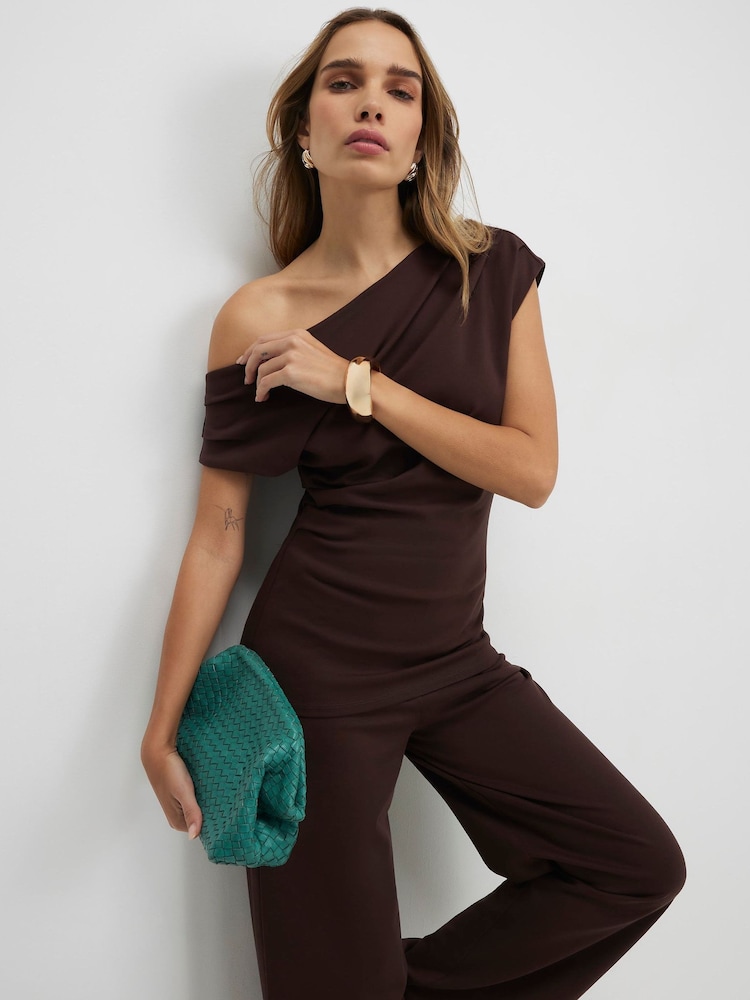 Maro - River Island One Shoulder Ponte Drape T-Shirt - Imaginea 1 din 5 Maro - River Island One Shoulder Ponte Drape T-Shirt - Imaginea 1 din 5