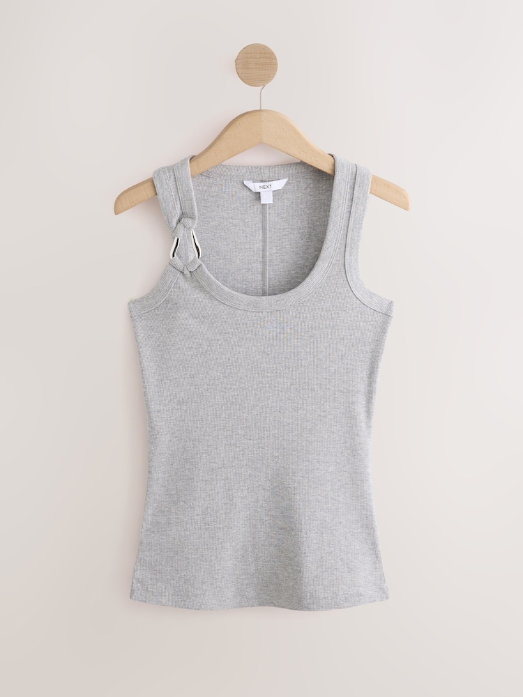 Grey Trim Hardware Detail Racer Ribbed Vest Top - Image 1 of 3 Grey Trim Hardware Detail Racer Ribbed Vest Top - Image 1 of 3