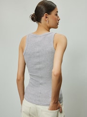 Grey Trim Hardware Detail Racer Ribbed Vest Top - Image 4 of 8