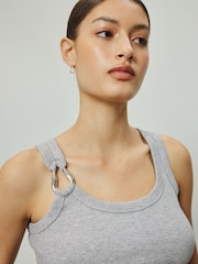 Grey Trim Hardware Detail Racer Ribbed Vest Top - Image 5 of 8