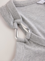 Grey Trim Hardware Detail Racer Ribbed Vest Top - Image 7 of 8