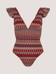 Monsoon Red Zaria Plunge Crochet Ruffle Swimsuit - Image 3 of 3