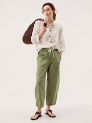 Monsoon Green Megan Cropped Barrel Trousers - Image 1 of 6