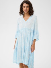 Kaffe Blue KAellen Tiered V-Neck Tunic Dress - Image 3 of 6