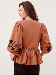 Monsoon Freya Embroidered Puff Sleeve Top - Imaginea 3 din 5