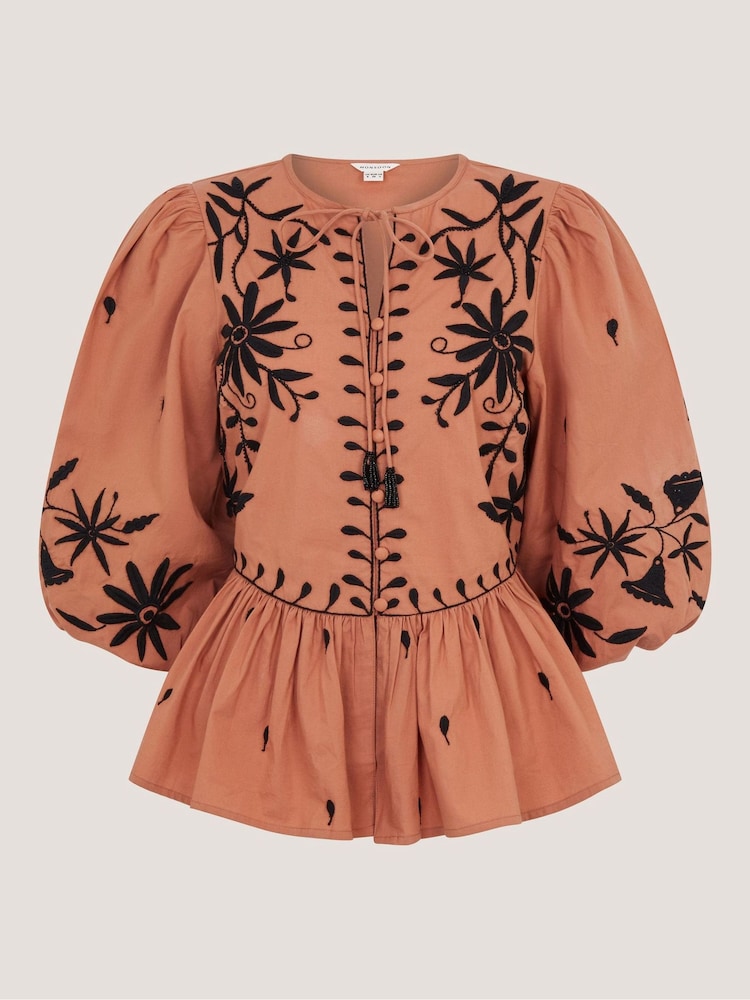 Monsoon Freya Embroidered Puff Sleeve Top - Imaginea 5 din 5