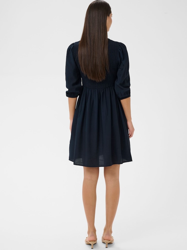 Kaffe Blue KAhanna Puff Sleeve Smock Dress - Image 2 of 6