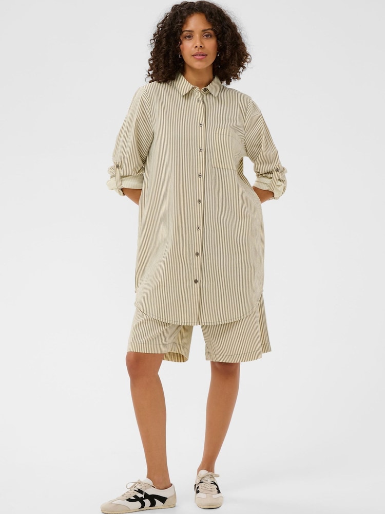 Kaffe Natural KaNaya Striped Casual Fit Tunic Shirt - Image 1 of 6