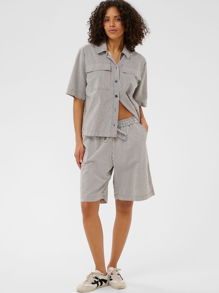 Kaffe Grey KAnaya Striped Shorts - Image 2 of 6