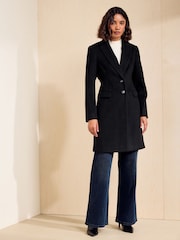Friends Like These Black Tailored Mid Length Single Breasted Coat - Image 1 of 6