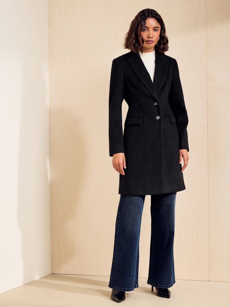 Friends Like These Black Tailored Mid Length Single Breasted Coat - Image 1 of 6 Friends Like These Black Tailored Mid Length Single Breasted Coat - Image 1 of 6