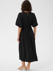 Kaffe Black KaNeema Short Sleeve Smocked Midi Dress - Image 2 of 6