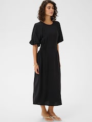 Kaffe Black KaNeema Short Sleeve Smocked Midi Dress - Image 3 of 6