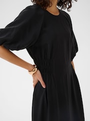 Kaffe Black KaNeema Short Sleeve Smocked Midi Dress - Image 4 of 6