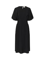 Kaffe Black KaNeema Short Sleeve Smocked Midi Dress - Image 6 of 6
