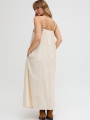 Raffya Cream Sapphire Spaghetti Strap Embroidered Maxi Dress - Image 2 of 4
