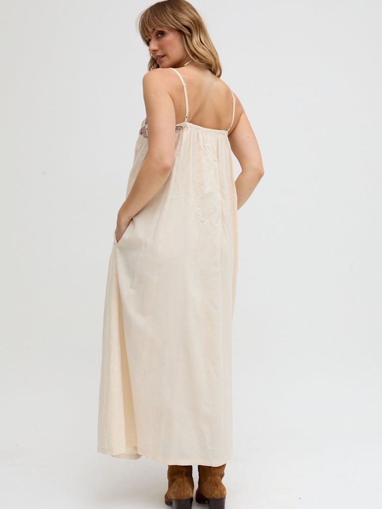 Raffya Cream Sapphire Spaghetti Strap Embroidered Maxi Dress - Image 2 of 4
