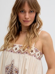 Raffya Cream Sapphire Spaghetti Strap Embroidered Maxi Dress - Image 4 of 4