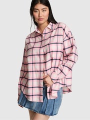 Victoria's Secret Pink Pink Tartan Flannel Pyjama Top - Image 1 of 2