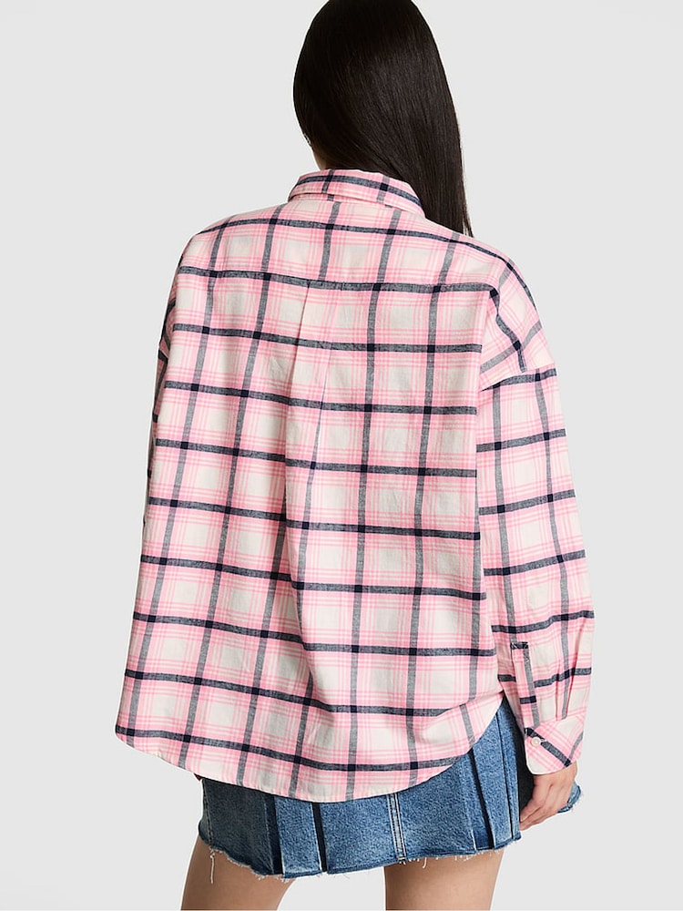 Victoria's Secret Pink Pink Tartan Flannel Pyjama Top - Image 2 of 2