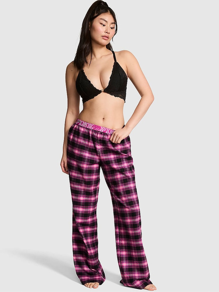 Victoria's Secret Pink Black & Pink Tartan Long Flannel Pyjama Bottoms - Image 1 of 3 Victoria's Secret Pink Black & Pink Tartan Long Flannel Pyjama Bottoms - Image 1 of 3
