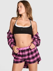 Victoria's Secret Pink Black & Pink Tartan Short Flannel Pyjama Bottoms - Image 2 of 4