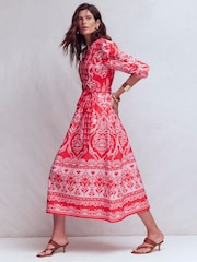 Boden Red Cary Cotton Midi Dress - Image 1 of 6