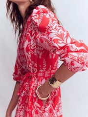 Boden Red Cary Cotton Midi Dress - Image 2 of 6